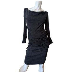Michael Stars Black Ruched Long Sleeve Body Con Midi Dress 0485 Womens OS